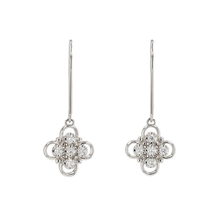 Platinum Earrings with 10 Diamonds for 10th Anniversary Flower Motif