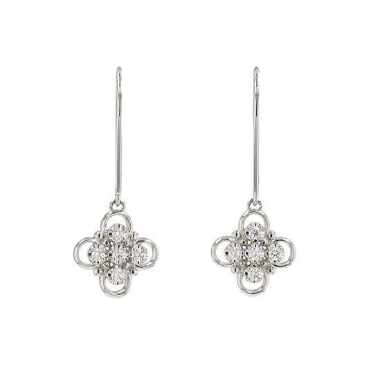 Platinum Earrings with 10 Diamonds for 10th Anniversary Flower Motif