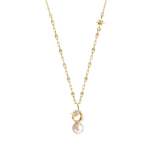WISP K10 Yellow Gold Akoya Pearl Diamond Necklace