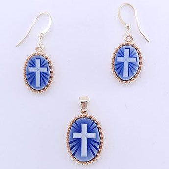 Cross Cameo Pendant and Earrings set