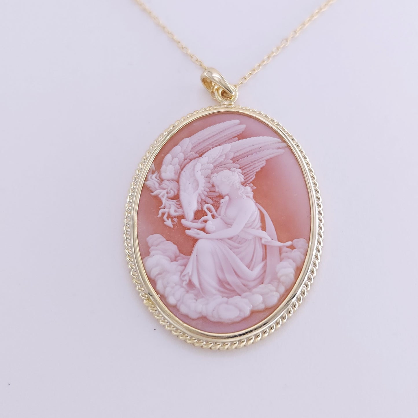30x40mm pink jade cameo w/ 22" necklace