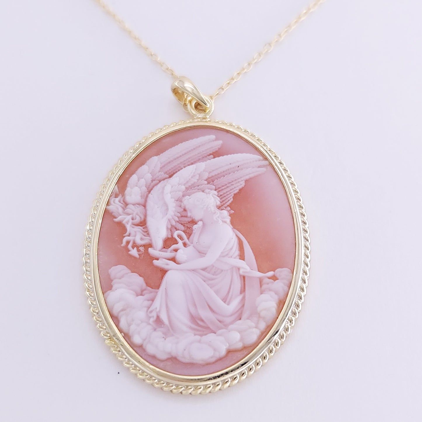 30x40mm pink jade cameo w/ 22" necklace