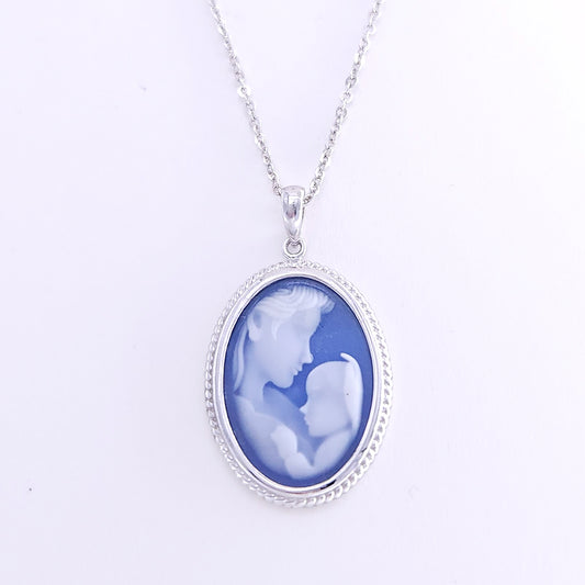 18x25mm blue agate pendant w/chain