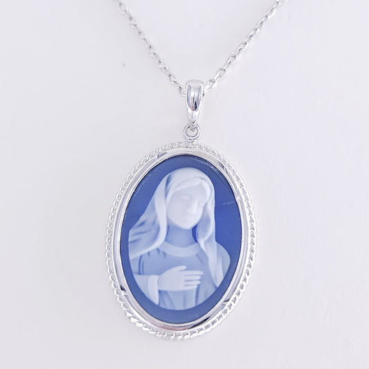 18x25 mm blue agate pendant w/chain