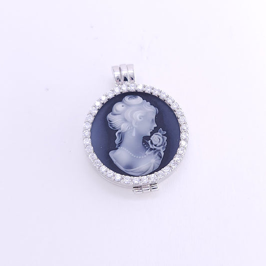 25 mm black agate CZ pendant