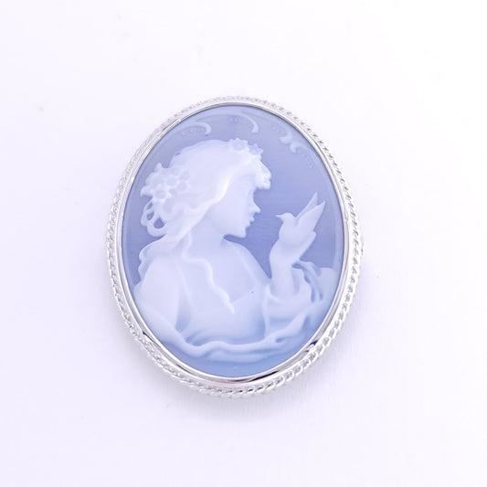 Blue agate pendant & brooch 30x40mm