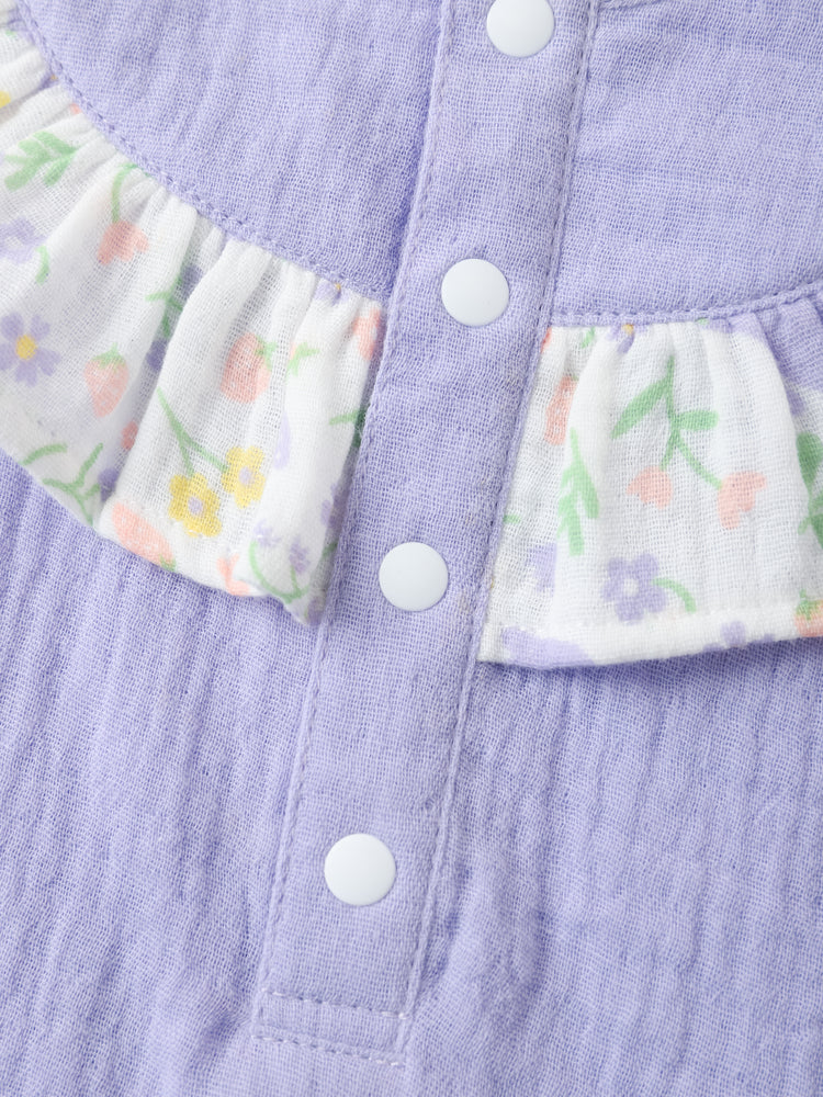 Baby Sleeveless All-over Bunny Print Ruffle Two-tone Top