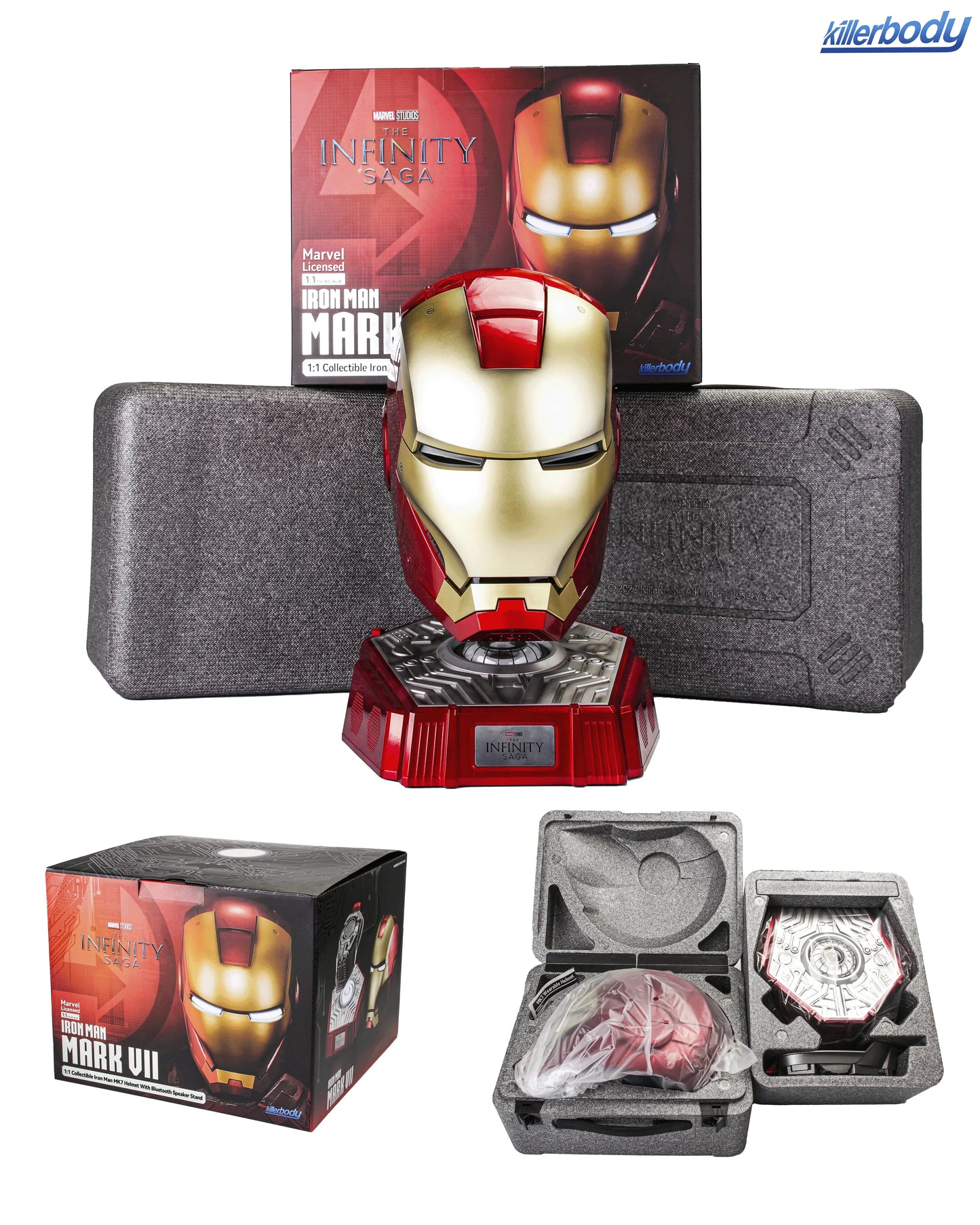 Killerbody 1: 1 Collectible Iron Man MK7 Wearable Helmet with Bluetooth Speaker Stand