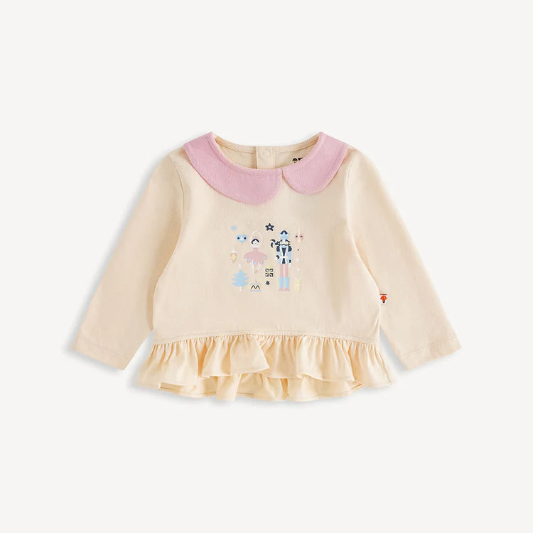 Baby Sleeveless All-over Bunny Print Ruffle Two-tone Top