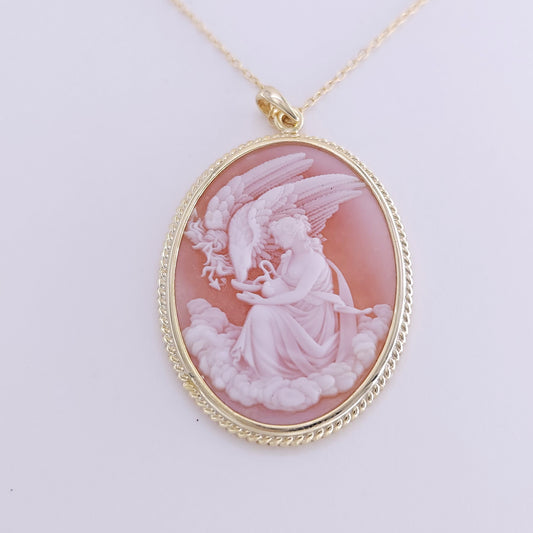 30x40mm pink jade cameo w/ 22" necklace