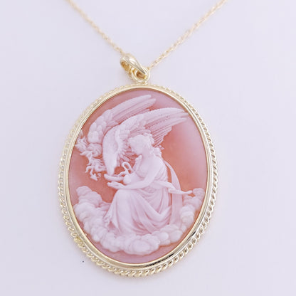 30x40mm pink jade cameo w/ 22" necklace