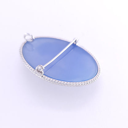 Blue agate pendant & brooch 30x40mm