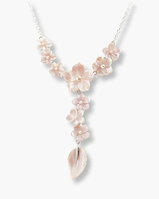 Tassel of Huge Leaf and Freshwater with Fancy Flower Necklace