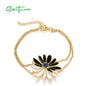 SANTUZZA 925 Sterling Silver Bracelet Green&Blue Flower Enamel Adjustable Chic Gifts Fine Jewelry