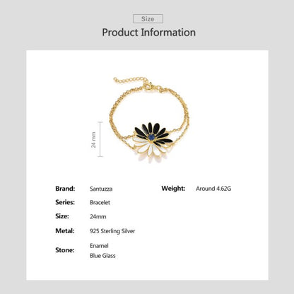 SANTUZZA 925 Sterling Silver Bracelet Green&Blue Flower Enamel Adjustable Chic Gifts Fine Jewelry