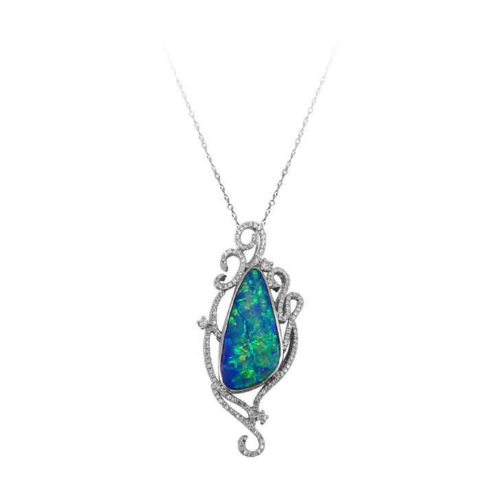 18K Australian Doublet Opal Pendant with diamonds