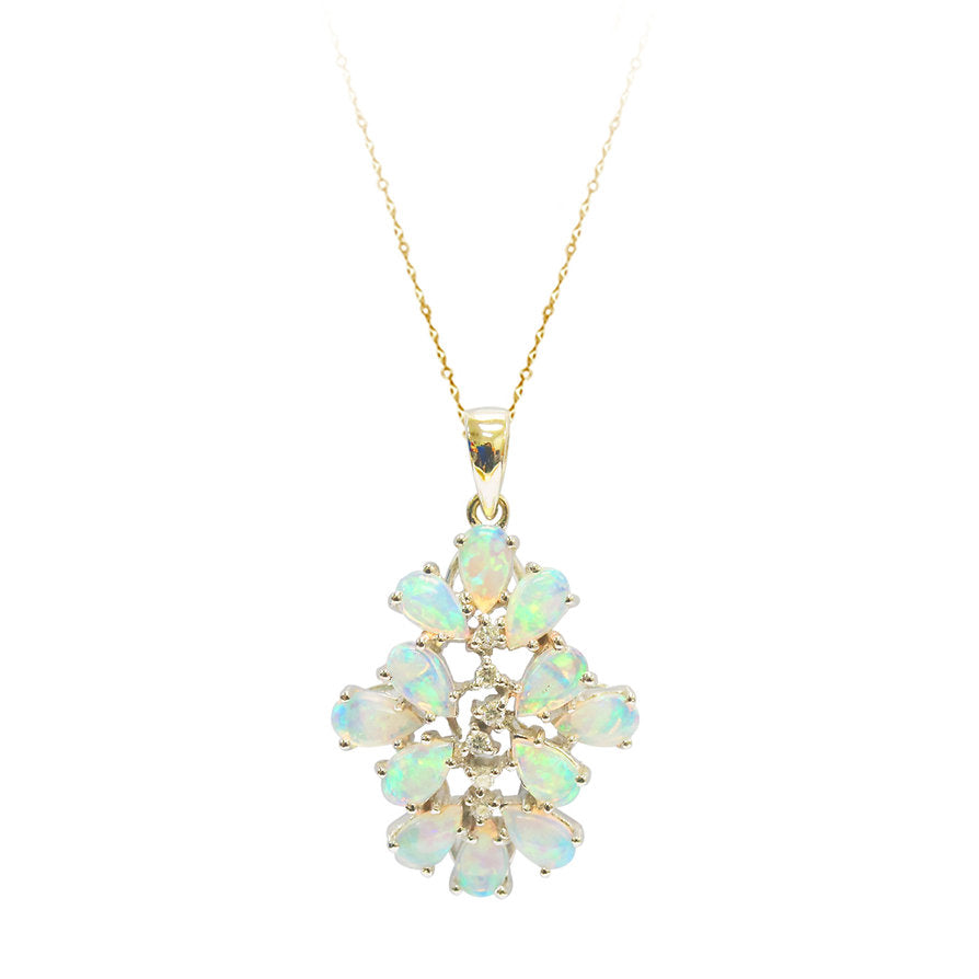 18K Australian Crystal Opal Pendant with Diamonds