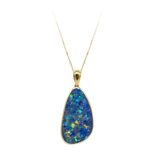 18K Australian Doublet Opal Pendant with diamonds