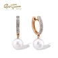 SANTUZZA 14K 585 Rose Gold Earrings Diamond Fresh Water Pearl Fine Jewelry