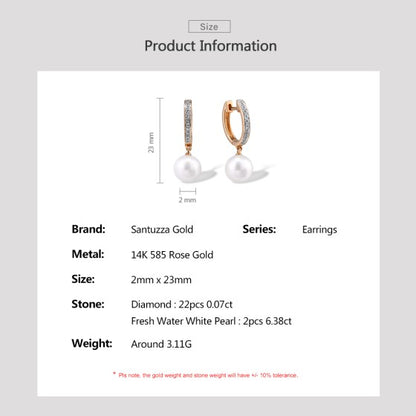 SANTUZZA 14K 585 Rose Gold Earrings Diamond Fresh Water Pearl Fine Jewelry