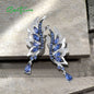 SANTUZZA 925 Sterling Silver Earrings Sparkling Blue White CZ Angel Wings Jewelry