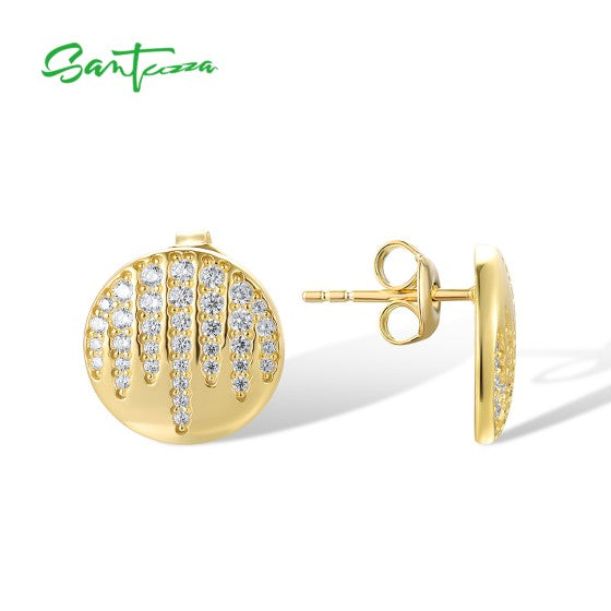 SANTUZZA 925 Sterling Silver Earrings Sparkling White CZ Round Jewelry