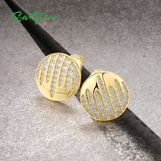 SANTUZZA 925 Sterling Silver Earrings Sparkling White CZ Round Jewelry