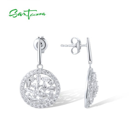 SANTUZZA 925 Sterling Silver Drop Earrings White CZ Dangling Jewelry