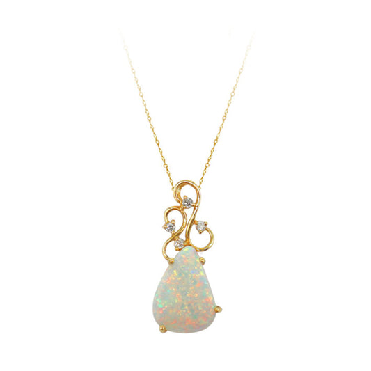 18K Australian Crystal Opal Pendant with Diamonds