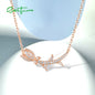 SANTUZZA 925 Sterling Silver Necklace White CZ Pink Tulip Flower Fine Jewelry