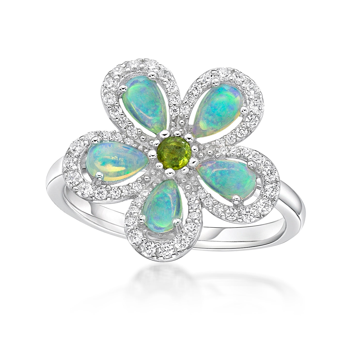 Australian Opal Flower Ring with Diamonds