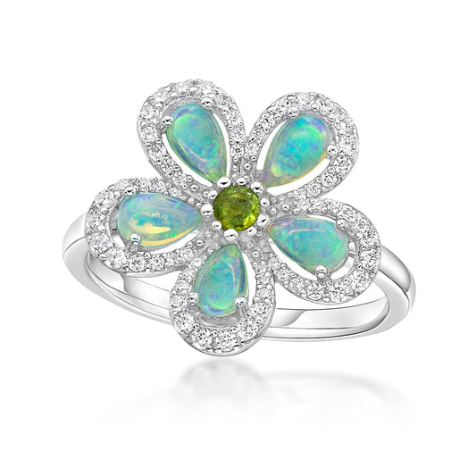 Australian Opal Flower Ring with Diamonds