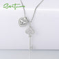 SANTUZZA 925 Sterling Silver Pendant Key Heart Lock White Cubic Zirconia Fine Jewelry