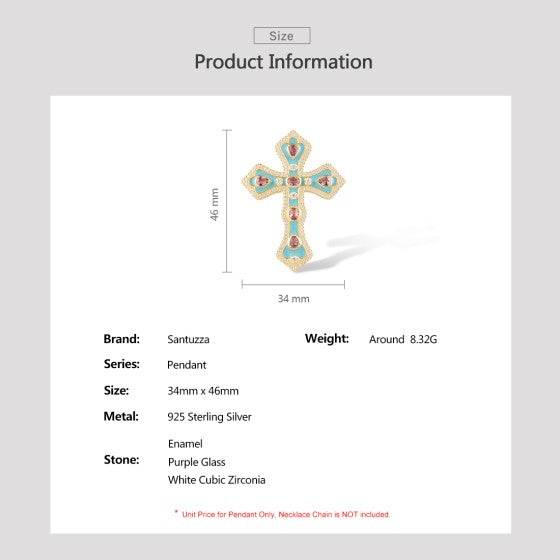 SANTUZZA 925 Sterling Silver Pendant Sparkling Trendy Vintage Cross Jewelry
