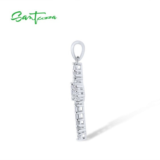 SANTUZZA 925 Sterling Silver Pendant White Cubic Zirconia Cross Pendant Jewelry
