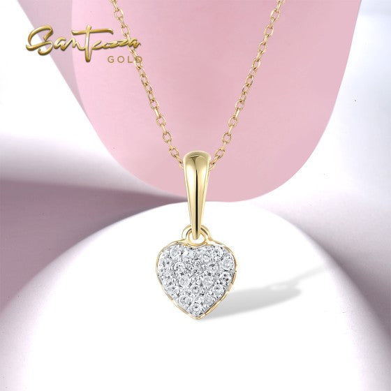 SANTUZZA 14K 585 Yellow Gold Pendant Sparkling Diamond Heart Simple Elegant Fine Jewelry