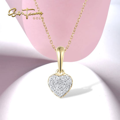 SANTUZZA 14K 585 Yellow Gold Pendant Sparkling Diamond Heart Simple Elegant Fine Jewelry